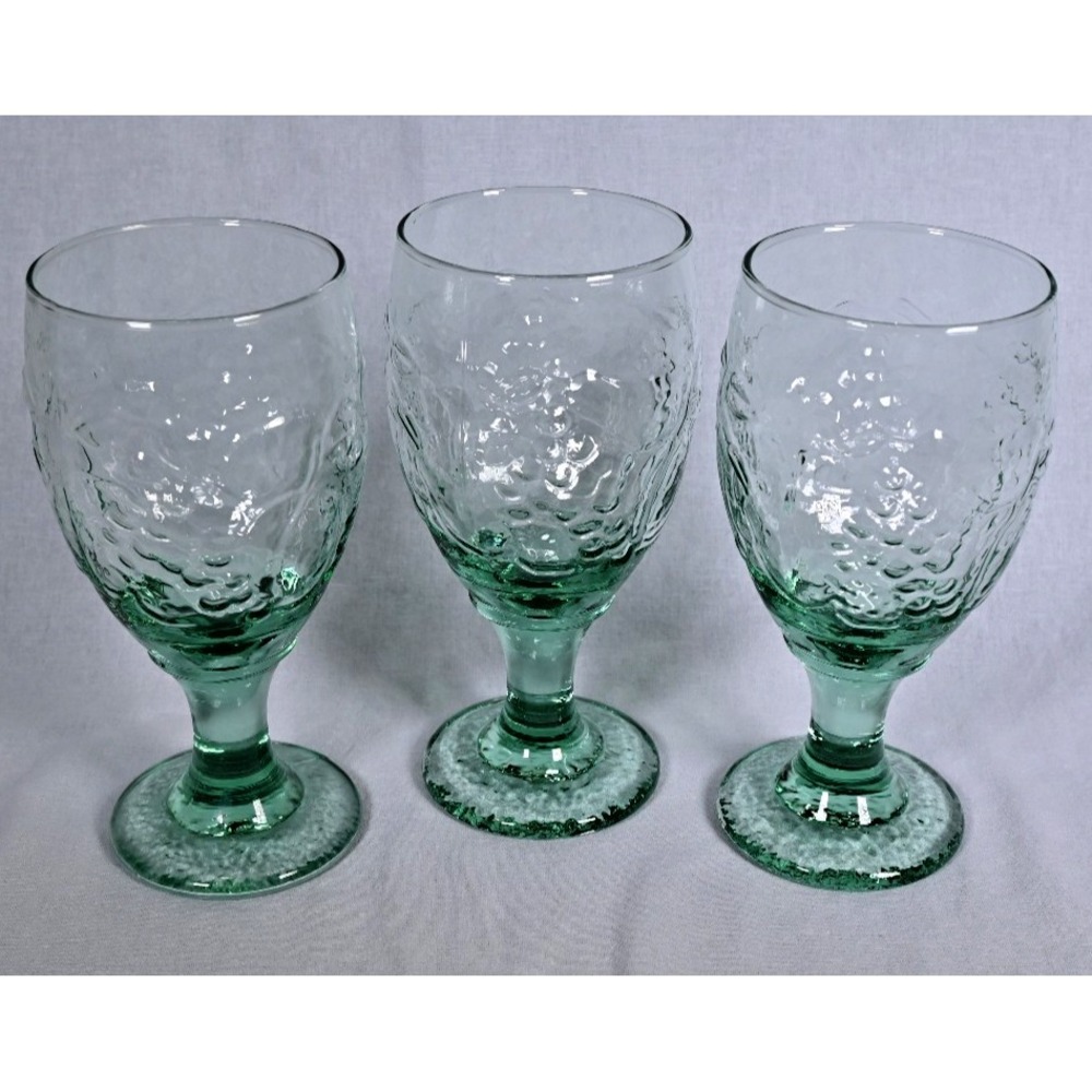 Set of 3 Vintage Libbey Spanish Green Orchard Fruit Goblets 16 oz Glass